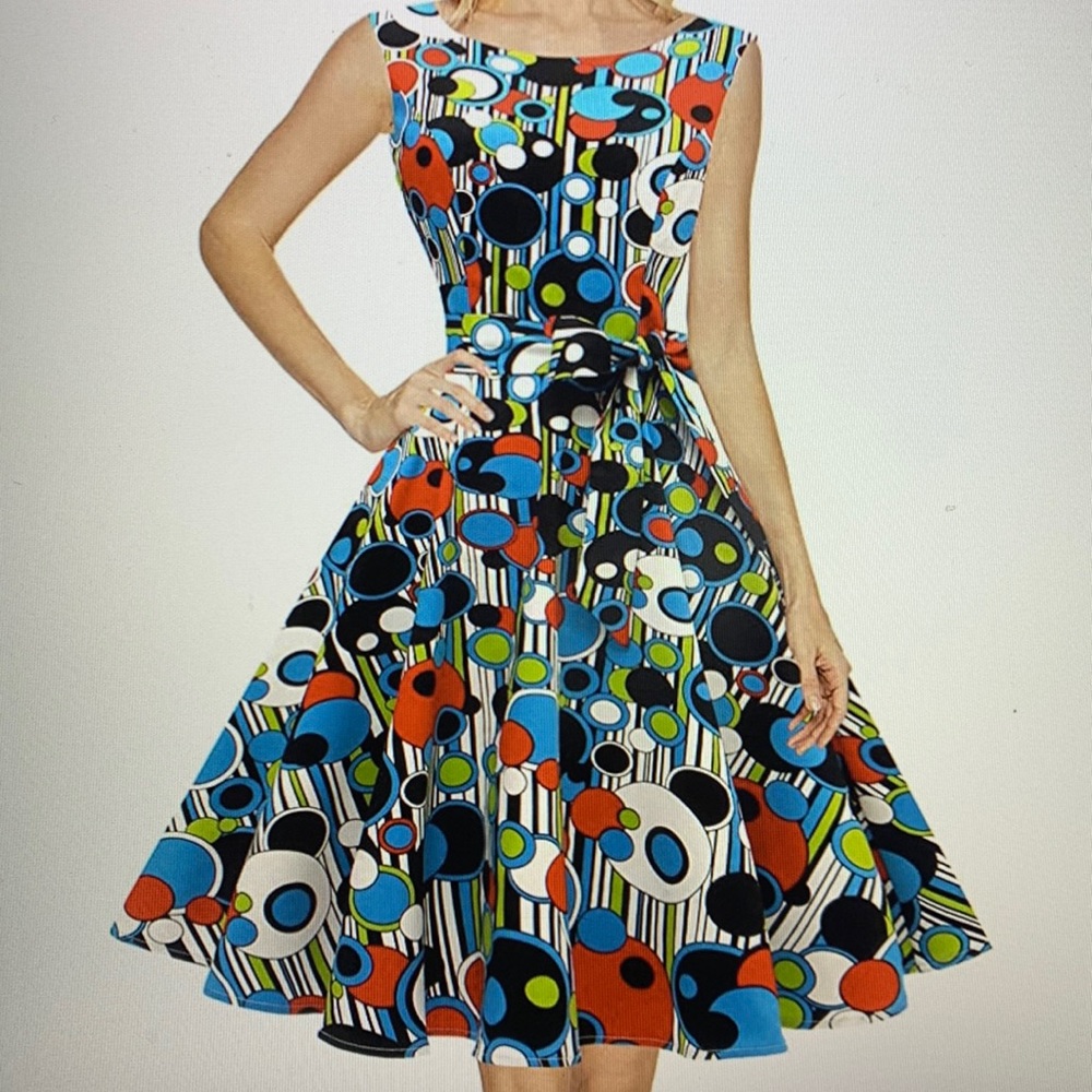 🔵🟣🟢 Dress - Fit ‘n Flare - Sleeveless - Size 12 - Picture 1 of 6